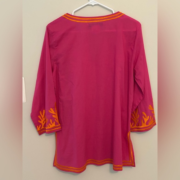 Gretchen Scott Tunic Top Women's Medium Pink Orange Embroidery 3/4 Sleeve cotton - Picture 5 of 7
